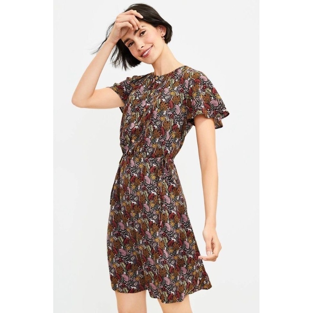 Loft Paradise Pintucked Side Tie Dress Women Medium Green Pink NWT Tropical Boho